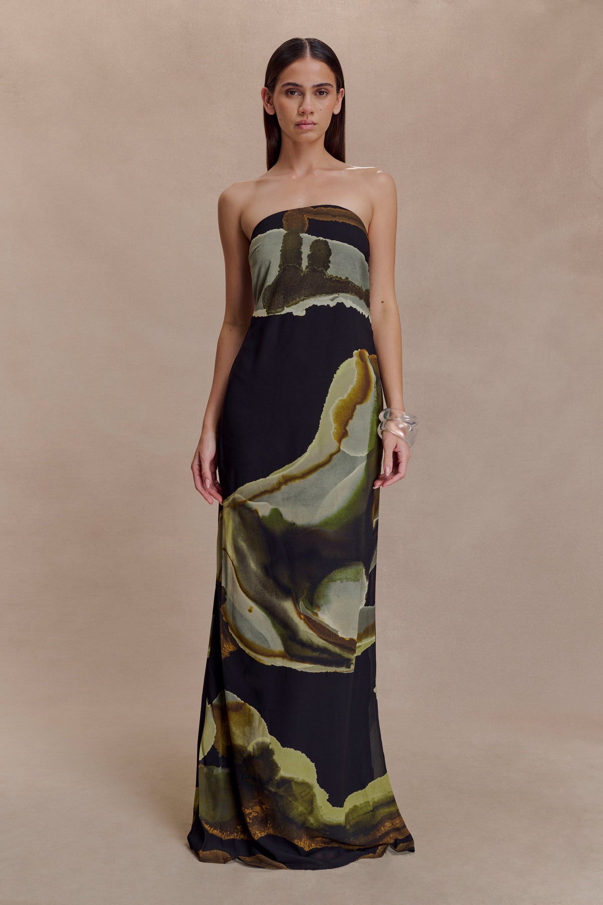 Amaya Strapless Chiffon Maxi Dress in Blue Polka Dot – Chic&Drifts