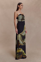 Amaya Strapless Chiffon Maxi Dress in Blue Polka Dot – Chic&Drifts