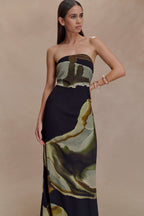 Amaya Strapless Chiffon Maxi Dress in Blue Polka Dot – Chic&Drifts