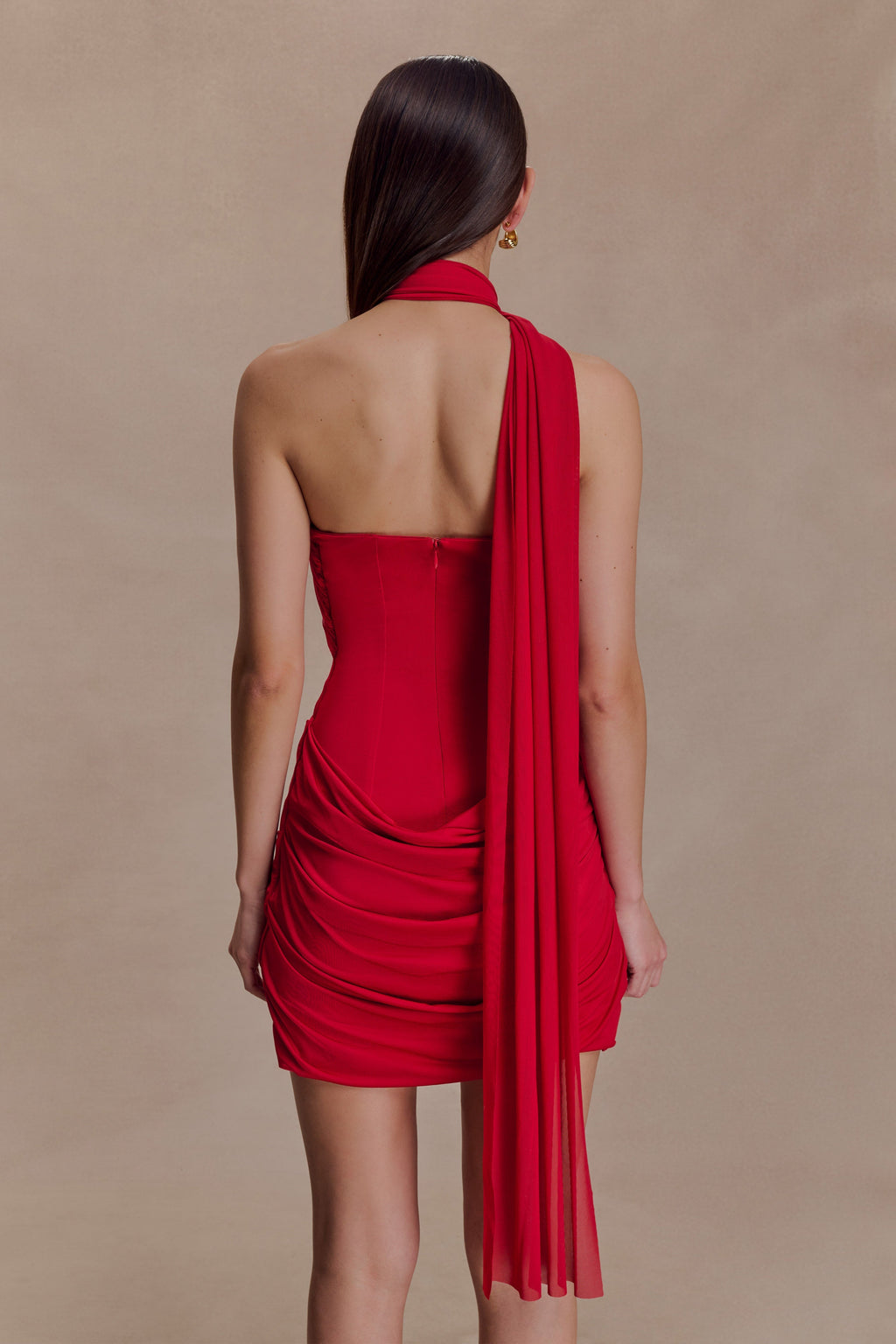 Mattea Slinky And Mesh Mini Dress With Scarf