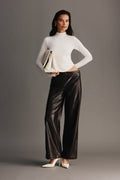 Henry Croc Faux Leather Straight Leg Trousers - Dark Chocolate