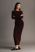 Cleona Merino Wool Ribbed Long Sleeve Maxi Dress