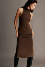 Kennedy High Neck Midi Dress in Chocolate – Chic&Drifts