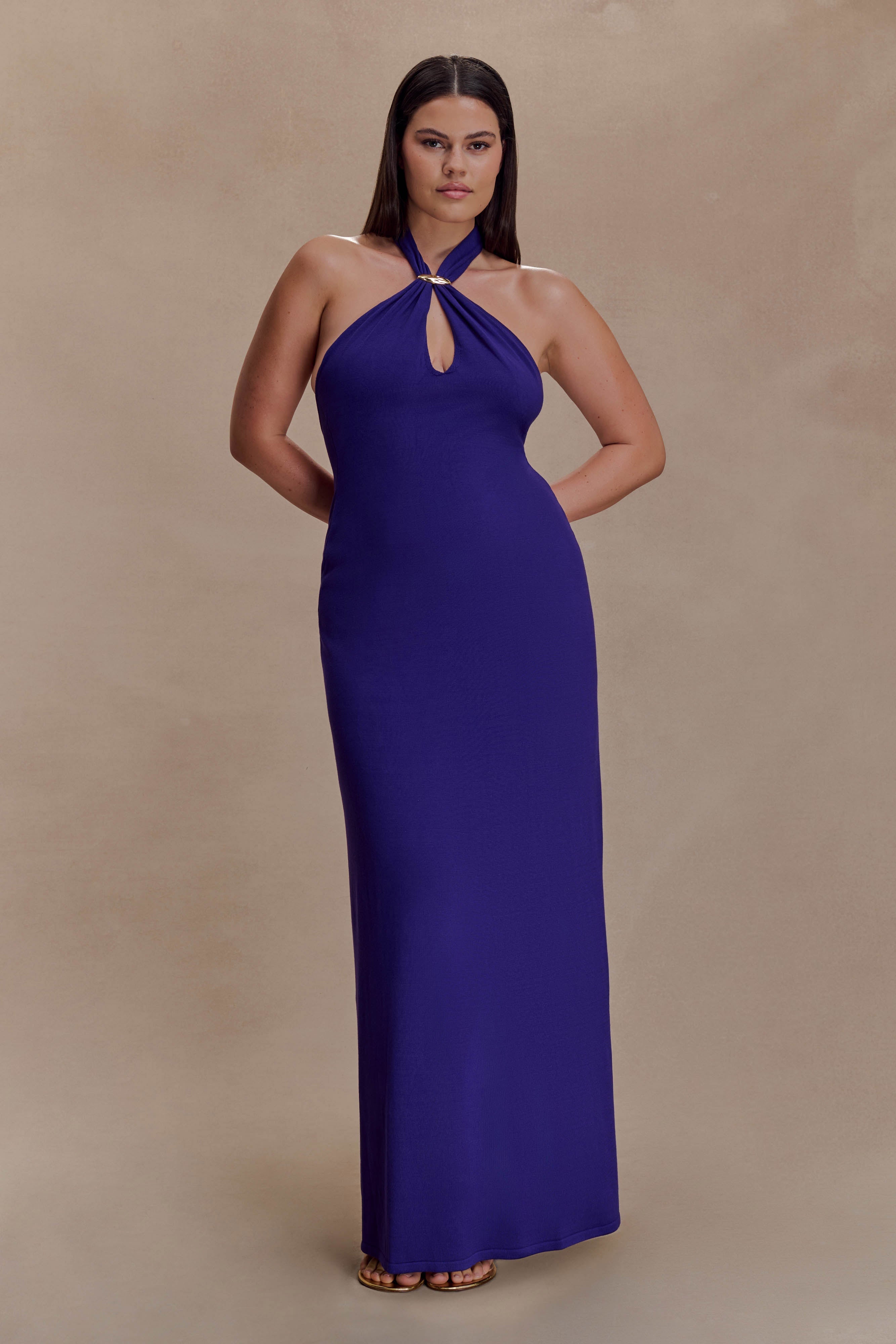 Ozias Halter Semi Sheer Knit Maxi Dress