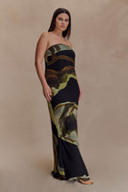 Amaya Strapless Chiffon Maxi Dress in Blue Polka Dot – Chic&Drifts
