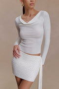 Elowen Knit Cowl Long Sleeve Top in White – Chic&Drifts