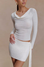 Elowen Knit Cowl Long Sleeve Top in White – Chic&Drifts