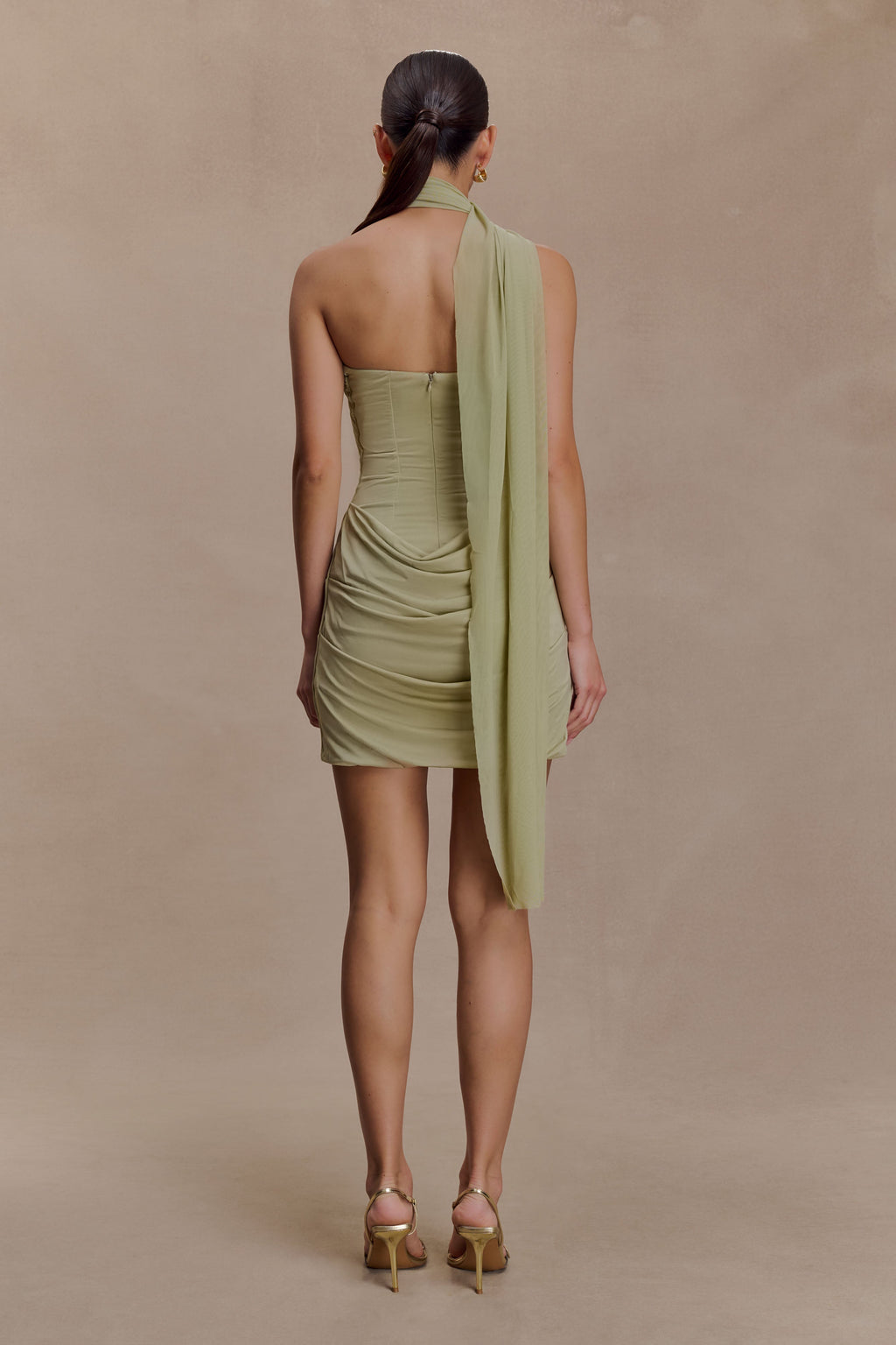 Mattea Slinky And Mesh Mini Dress With Scarf