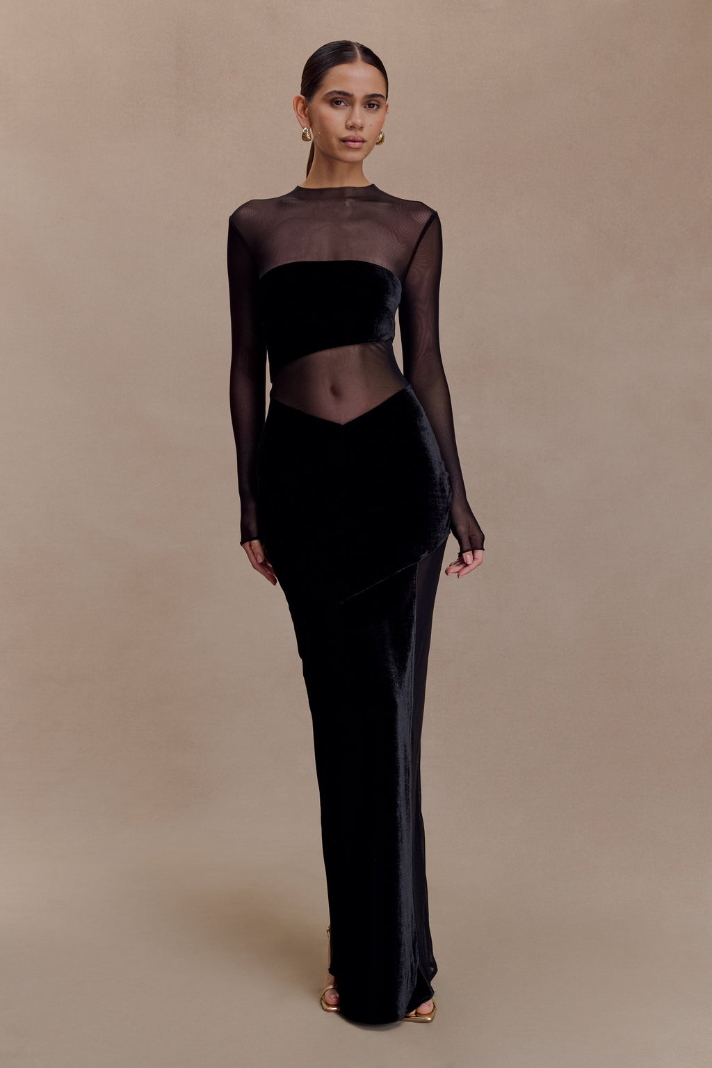 Davina Velvet And Mesh Maxi Dress