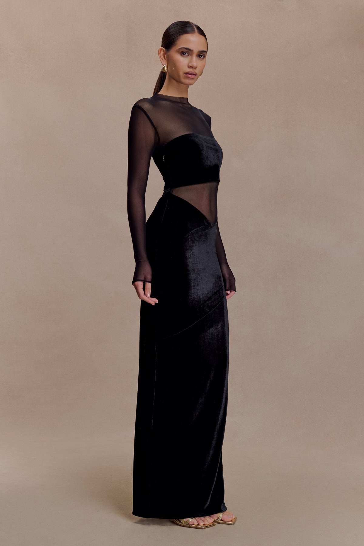 Davina Velvet And Mesh Maxi Dress in Black – Chic&Drifts