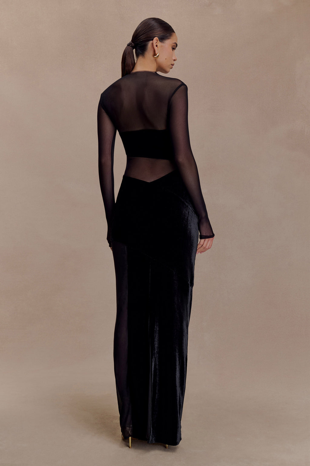 Davina Velvet And Mesh Maxi Dress