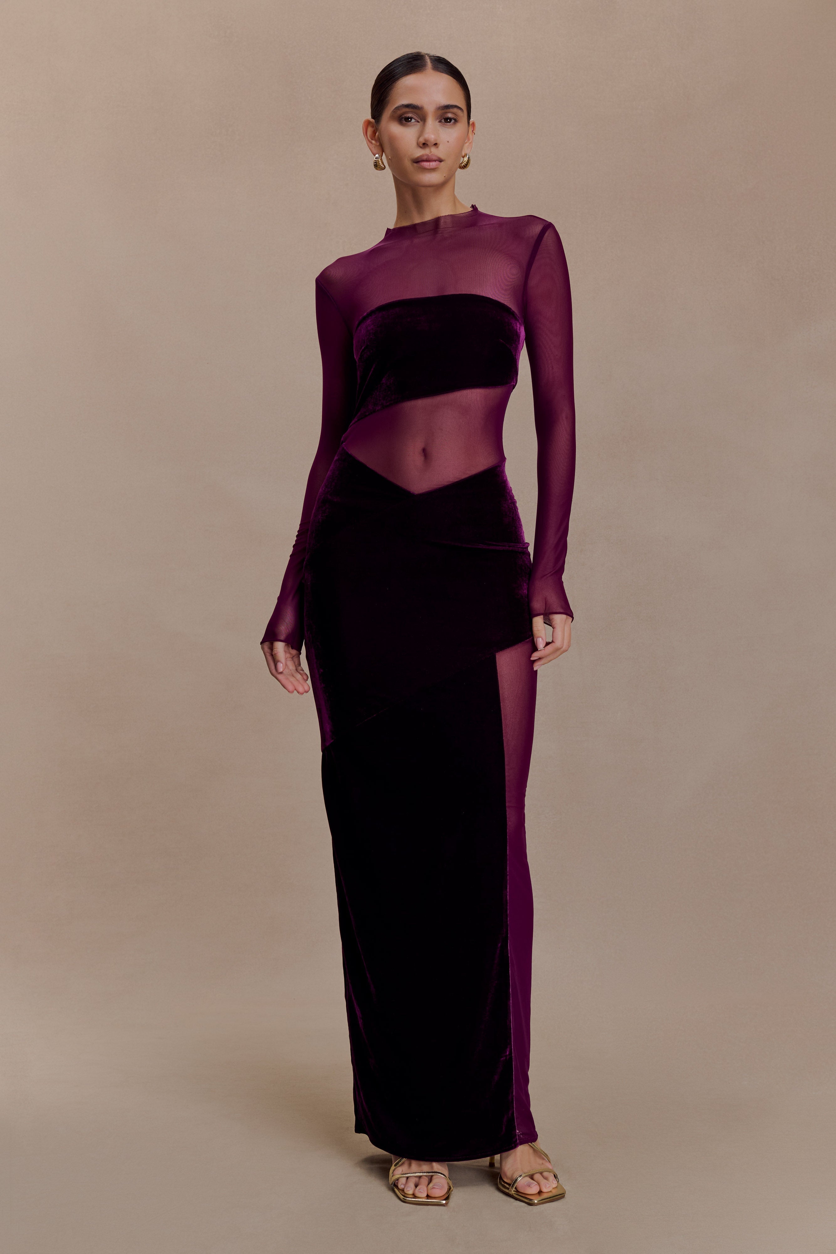 Davina Velvet And Mesh Maxi Dress