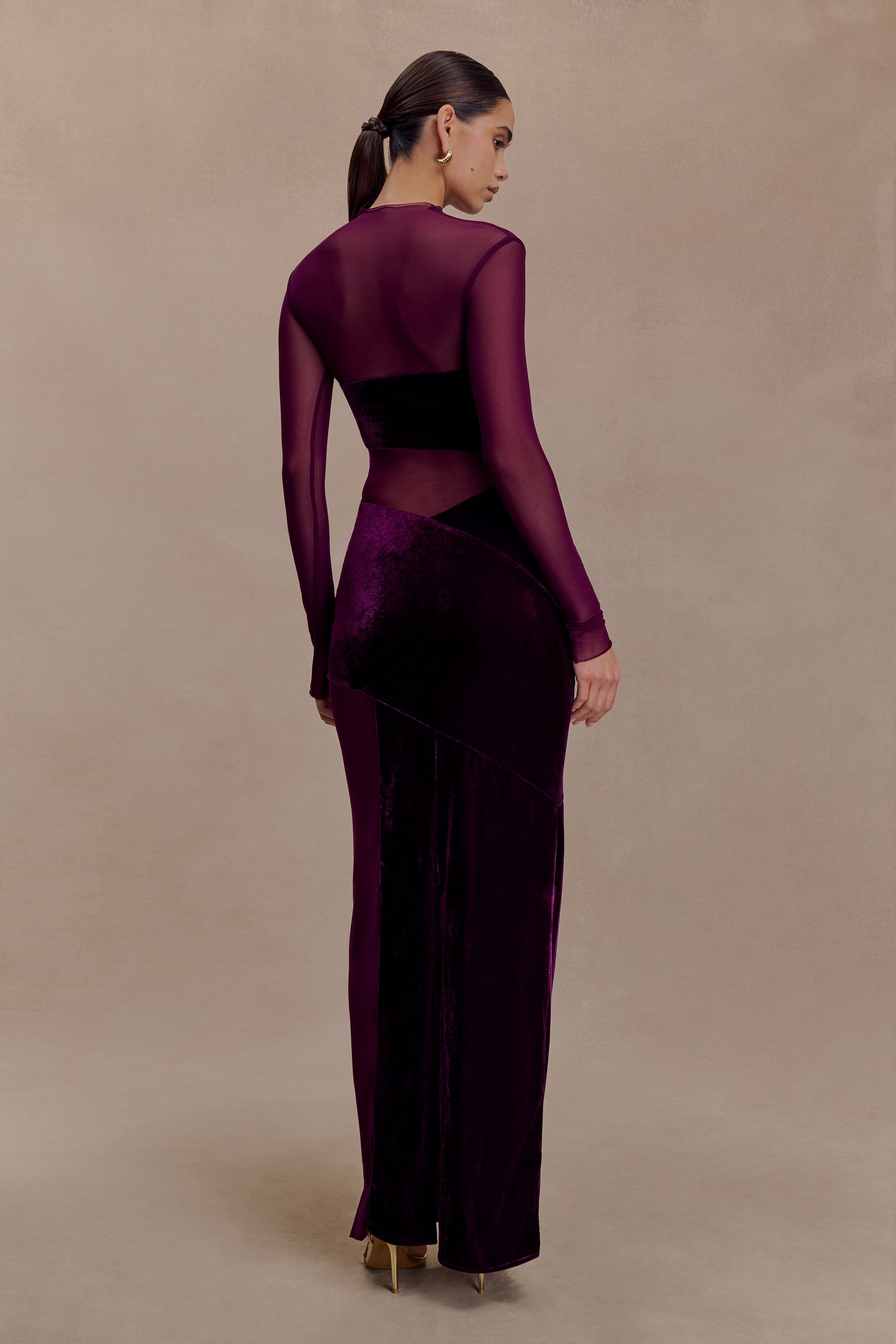 Davina Velvet And Mesh Maxi Dress