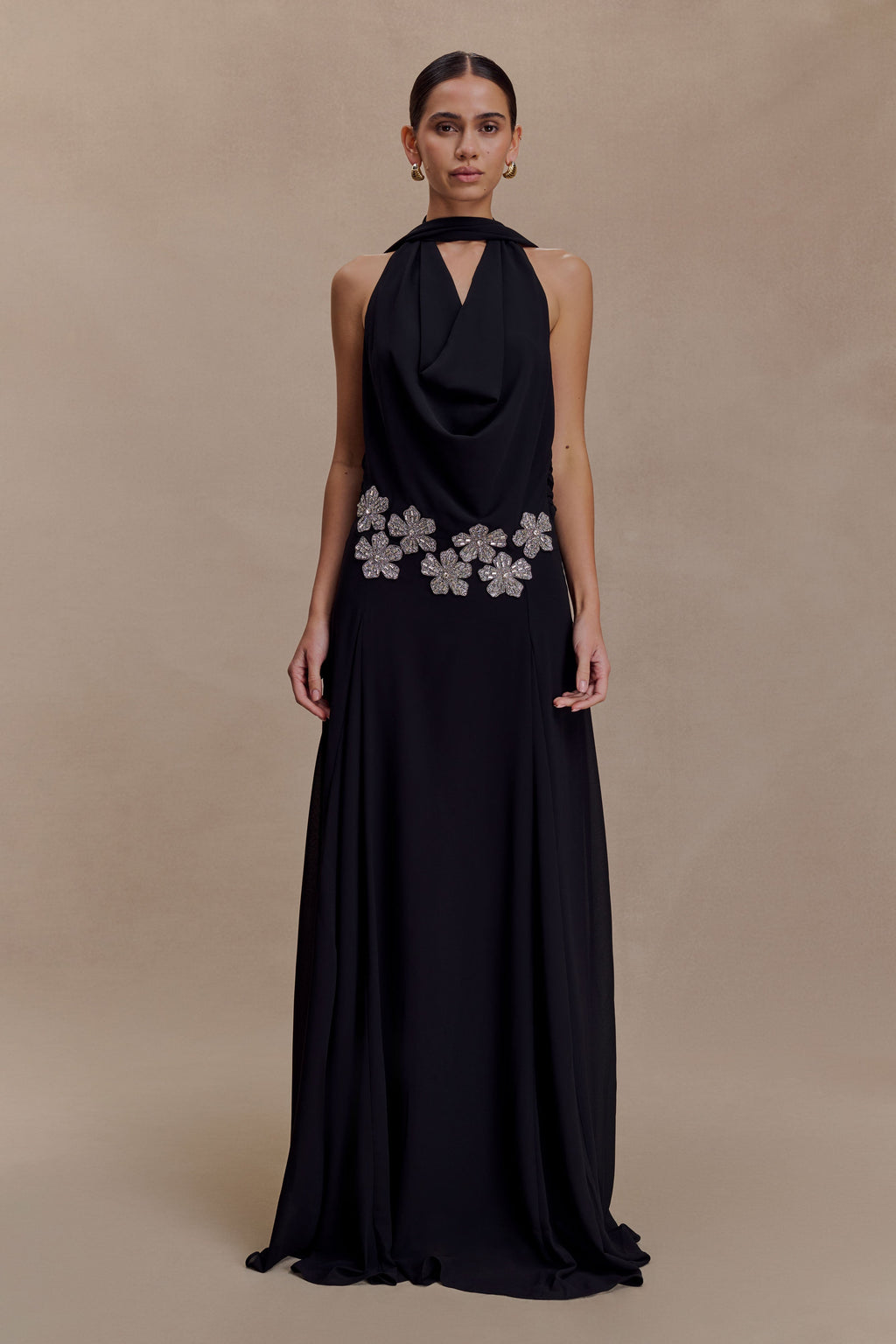 Santal Floral Chiffon Halter Maxi Dress