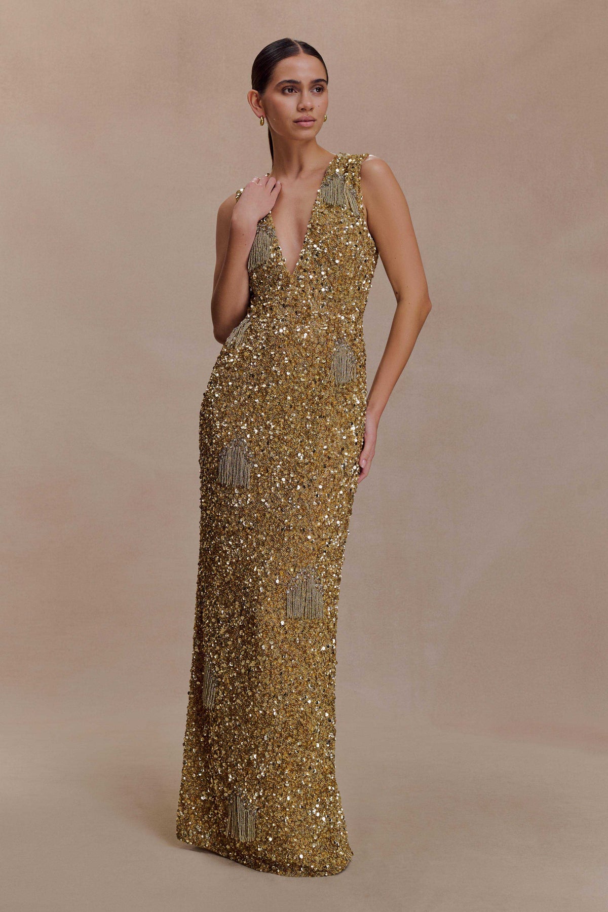 Astor Hand Embellished Maxi Dress in Gold – Chic&Drifts