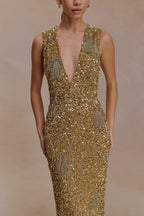 Astor Hand Embellished Maxi Dress in Gold – Chic&Drifts