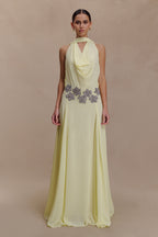 Santal Floral Chiffon Halter Maxi Dress in Black – Chic&Drifts