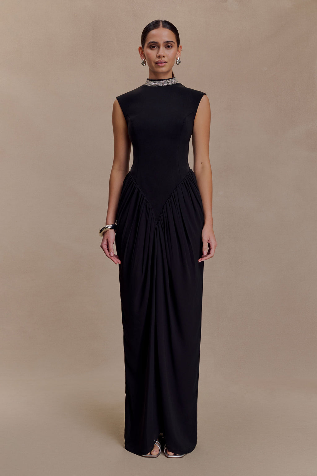 Elisa Diamante Neck Maxi Dress