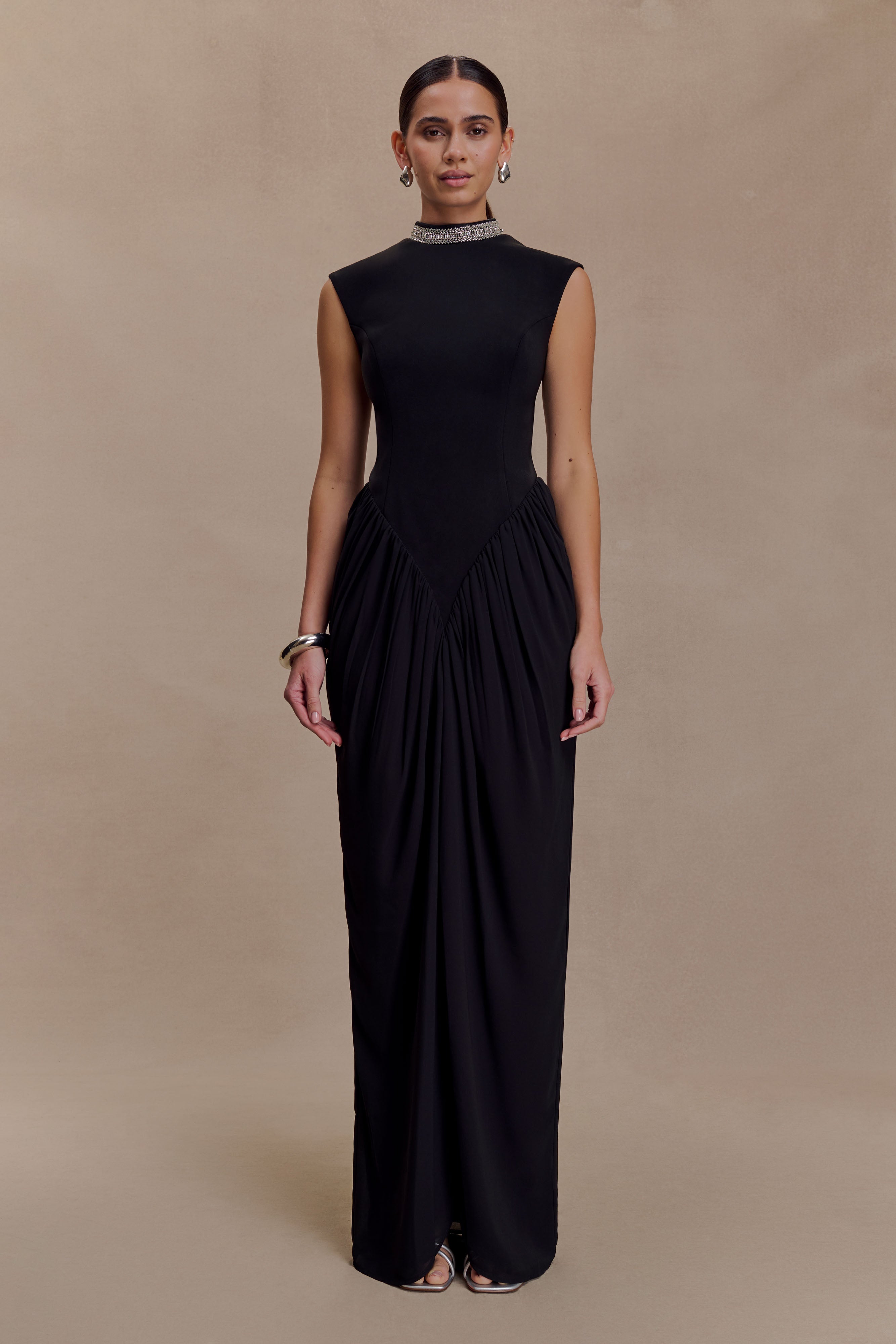 Elisa Diamante Neck Maxi Dress