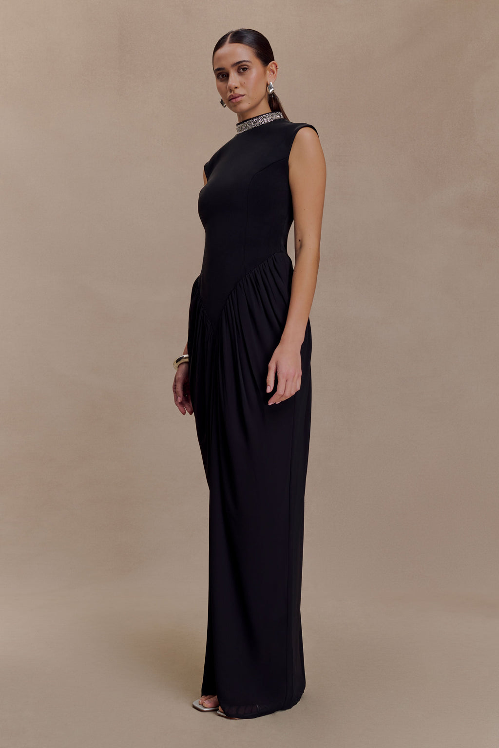 Elisa Diamante Neck Maxi Dress in Black – Chic&Drifts