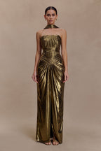Clemence Plisse Maxi Dress in Gold – Chic&Drifts