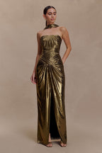 Clemence Plisse Maxi Dress in Gold – Chic&Drifts