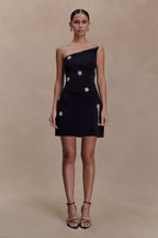 Liva Strapless Diamante Floral Trim Mini Dress in Black – Chic&Drifts