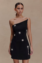 Liva Strapless Diamante Floral Trim Mini Dress in Black – Chic&Drifts