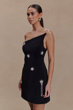 Liva Strapless Diamante Floral Trim Mini Dress in Black – Chic&Drifts