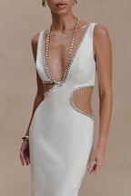 Henny Diamante Trim Cut Out Midi Dress in White – Chic&Drifts