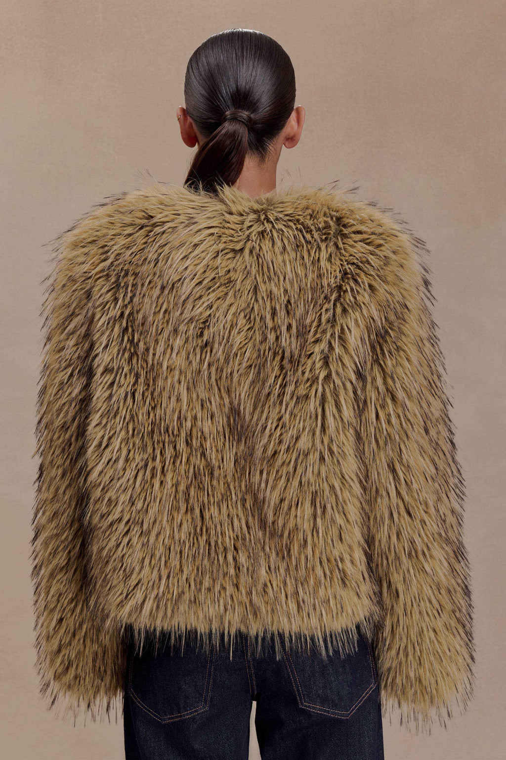 Ottie Mongolian Faux Fur Cropped Jacket in Brown Multi – Chic&Drifts