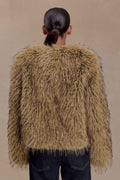 Ottie Mongolian Faux Fur Cropped Jacket in Brown Multi – Chic&Drifts