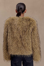 Ottie Mongolian Faux Fur Cropped Jacket in Brown Multi – Chic&Drifts