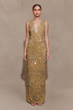Astor Hand Embellished Maxi Dress in Gold – Chic&Drifts