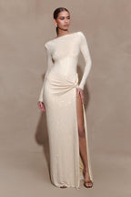 Deanna Long Sleeve Diamante Maxi Dress in Gold – Chic&Drifts