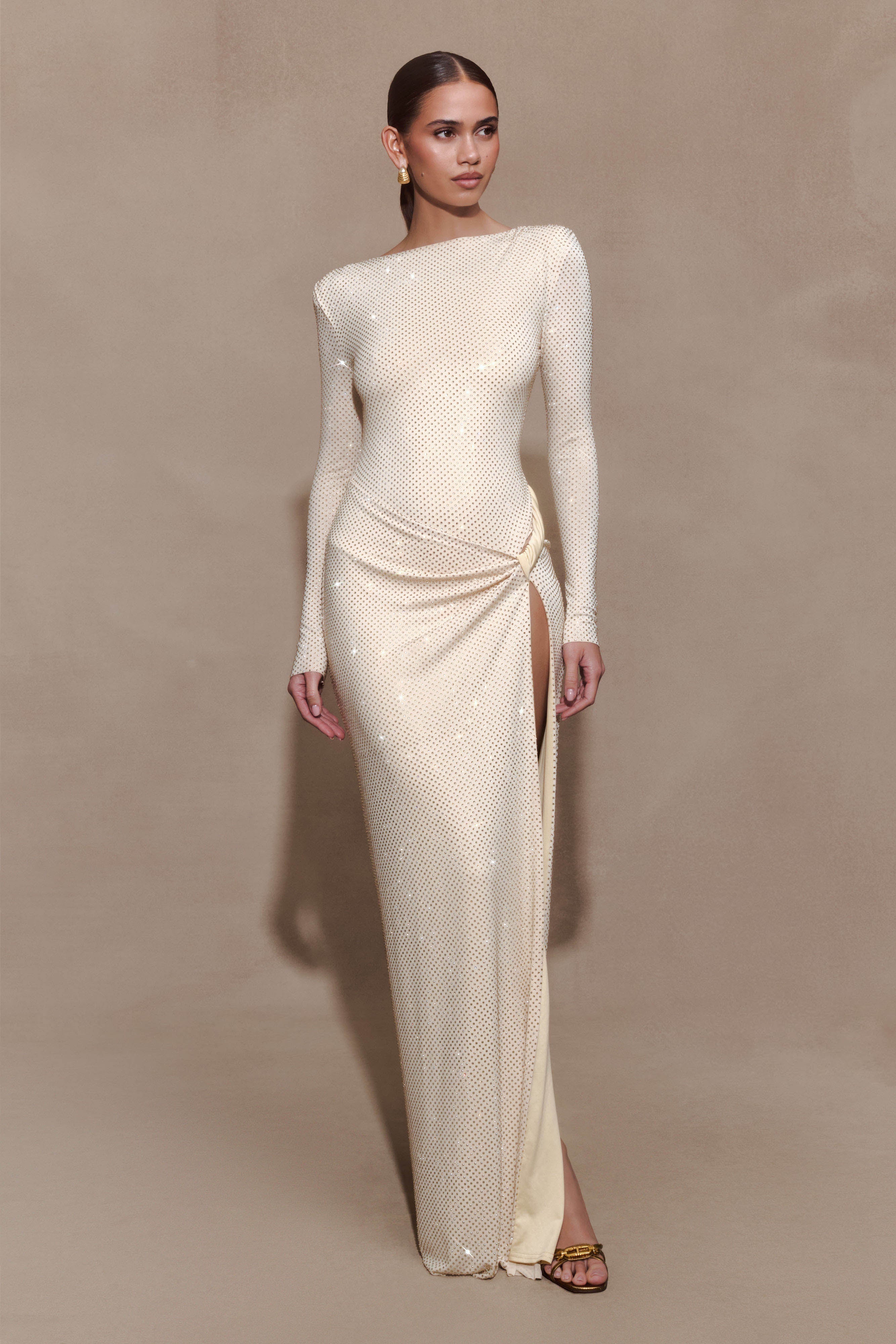 Deanna Long Sleeve Diamante Maxi Dress