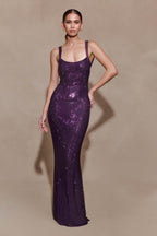 Jasmyn Hot Fix Maxi Dress With Mesh Back in Purple – Chic&Drifts