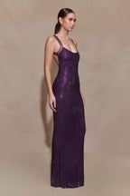 Jasmyn Hot Fix Maxi Dress With Mesh Back in Purple – Chic&Drifts