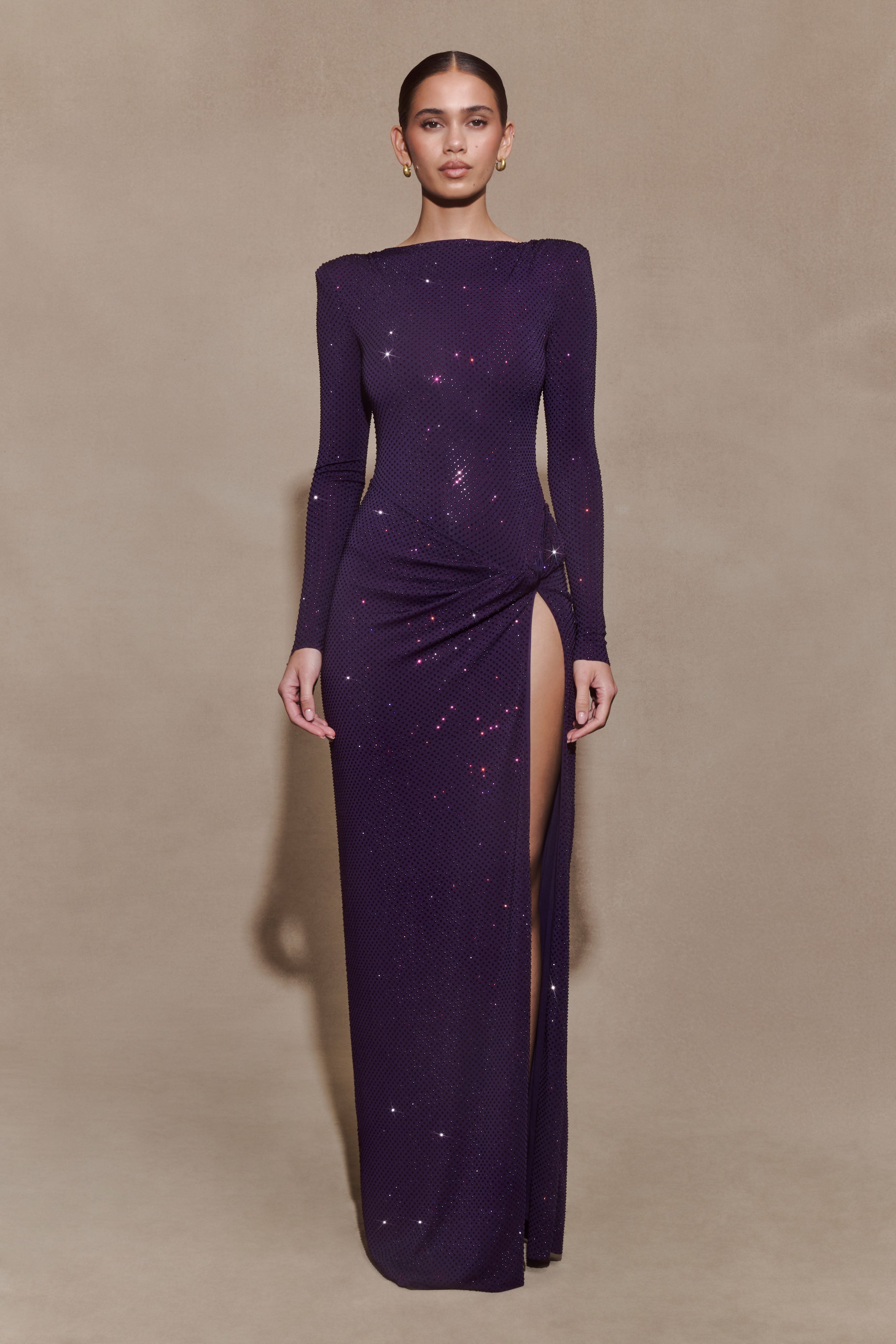 Deanna Long Sleeve Diamante Maxi Dress
