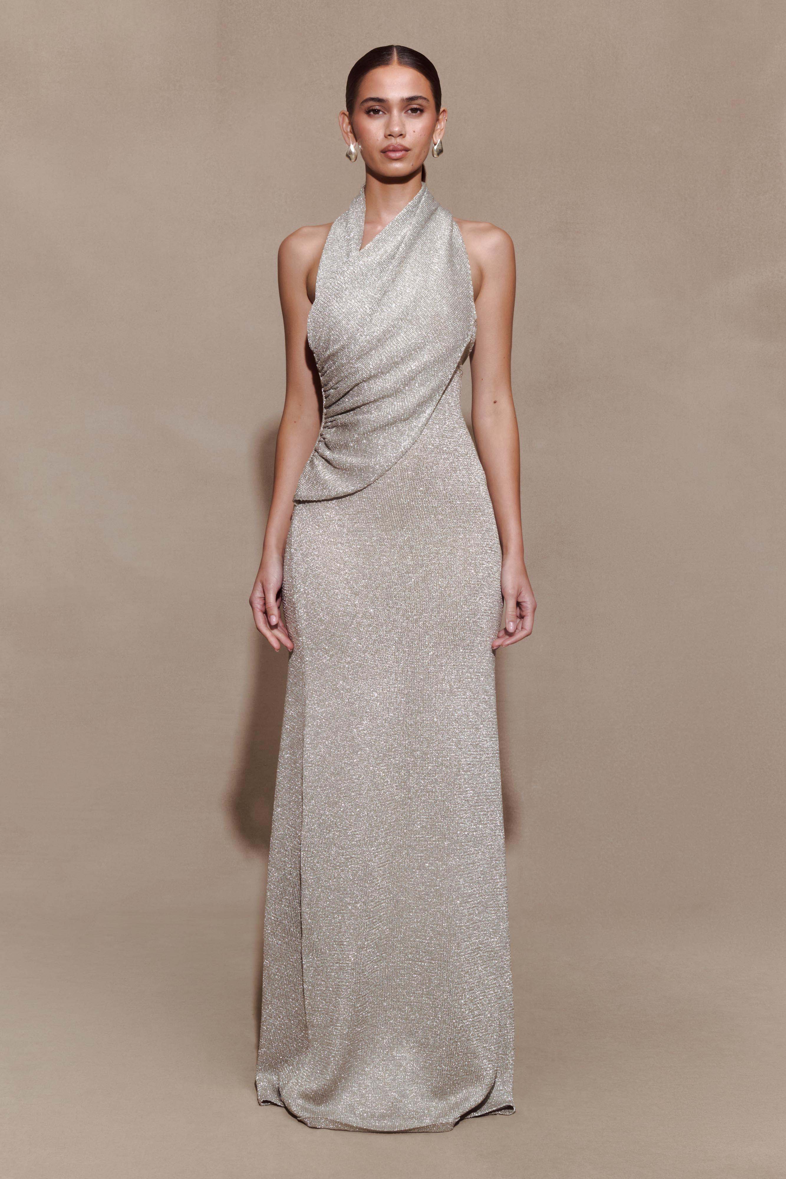 Elma Lurex Knit Halter Maxi Dress