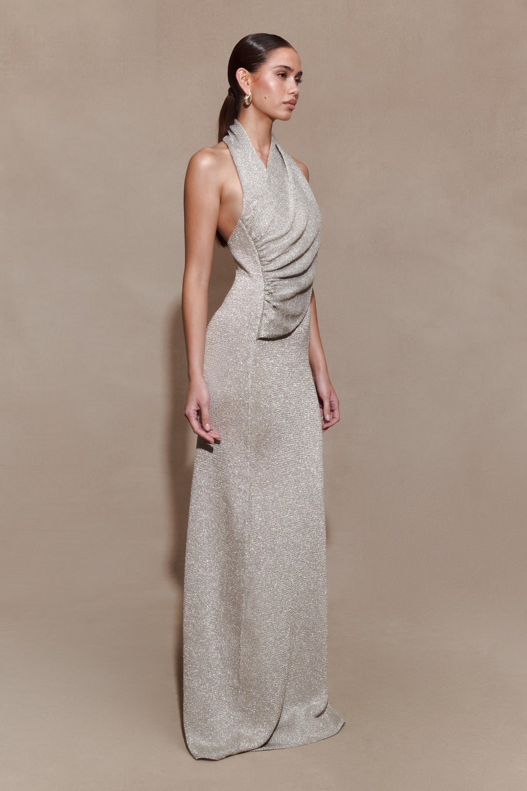 Elma Lurex Knit Halter Maxi Dress