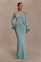 Sandrine Lurex Knit Maxi Dress in Aqua – Chic&Drifts