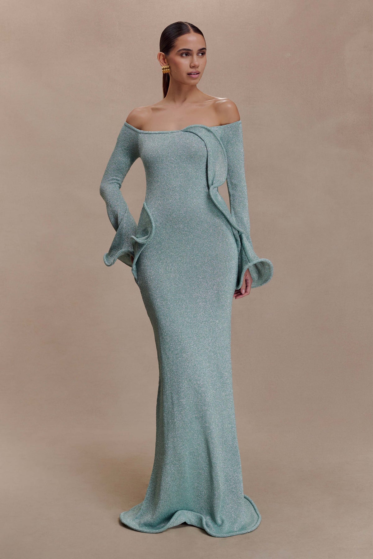 Sandrine Lurex Knit Maxi Dress in Aqua – Chic&Drifts