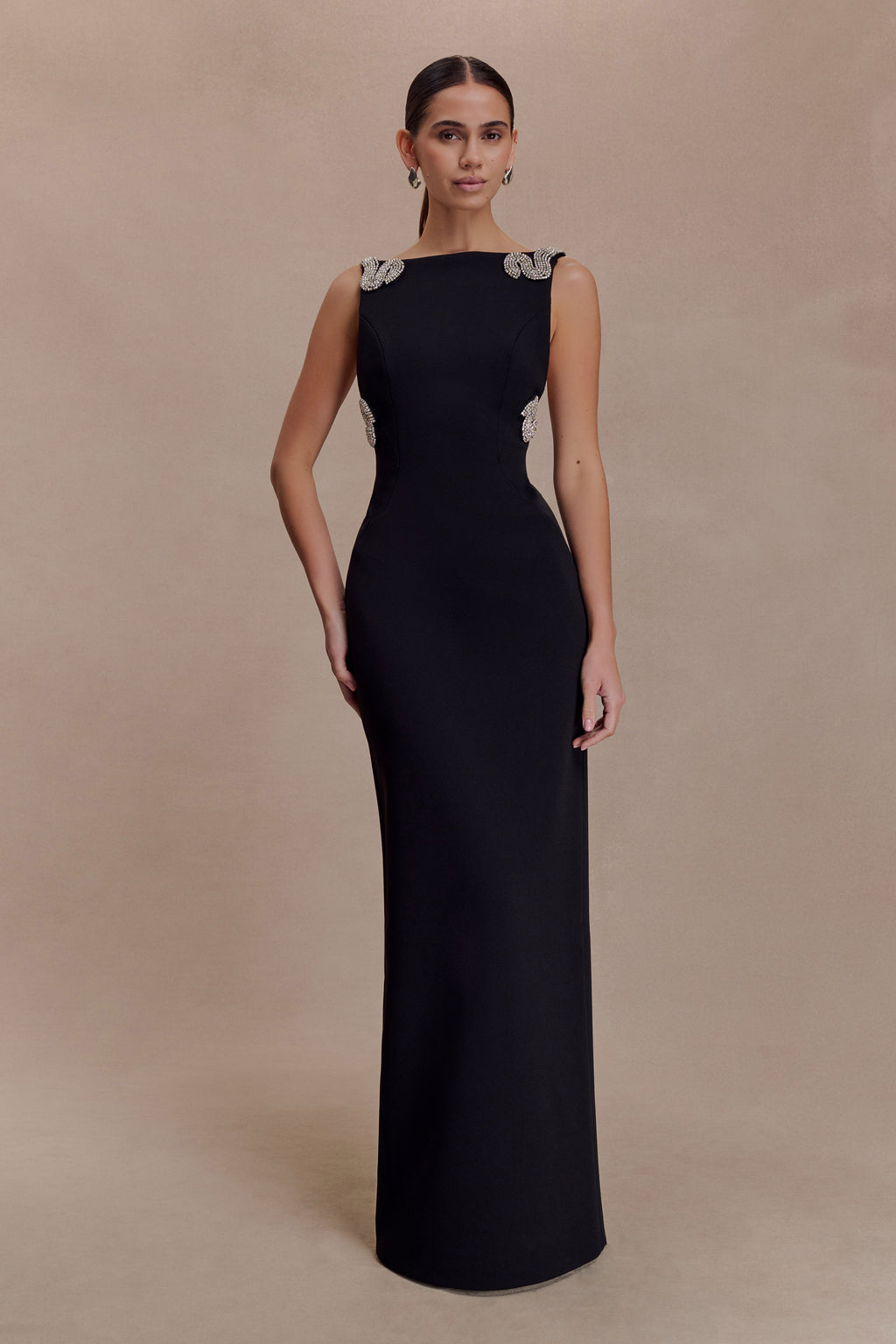 Lorde Embellished Crepe Maxi Dress in Black – Chic&Drifts