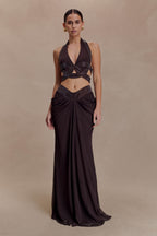 Siren Satin And Diamante Maxi Skirt in Dark Chocolate – Chic&Drifts