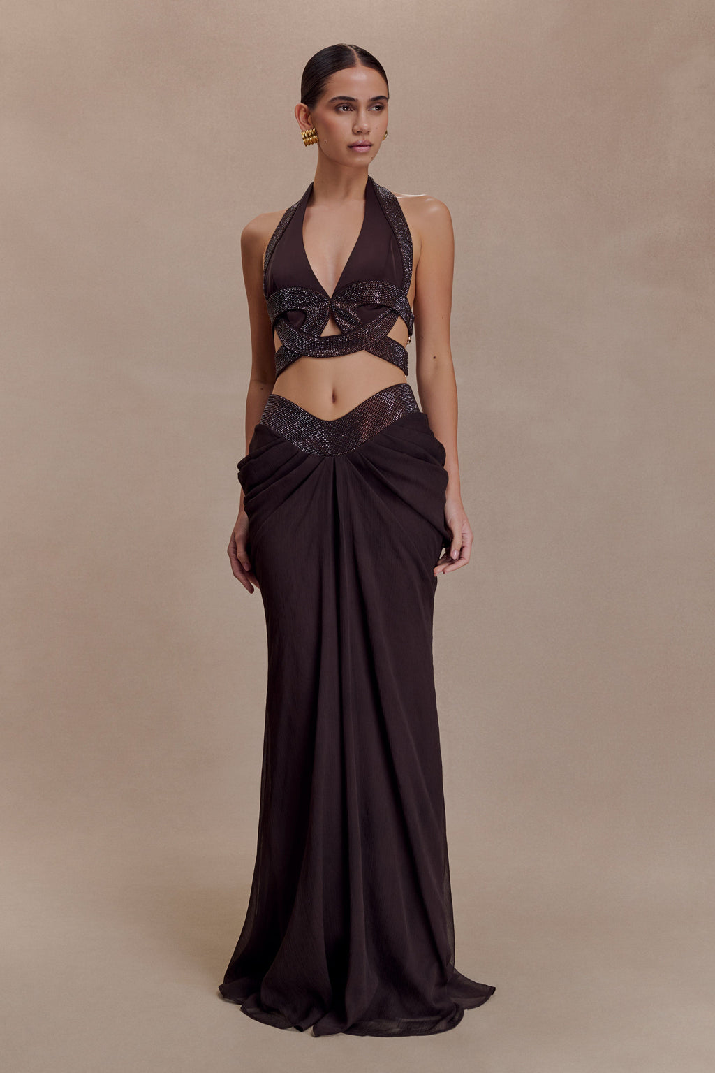Siren Satin And Diamante Halter Top in Dark Chocolate – Chic&Drifts