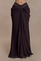 Siren Satin And Diamante Maxi Skirt in Dark Chocolate – Chic&Drifts