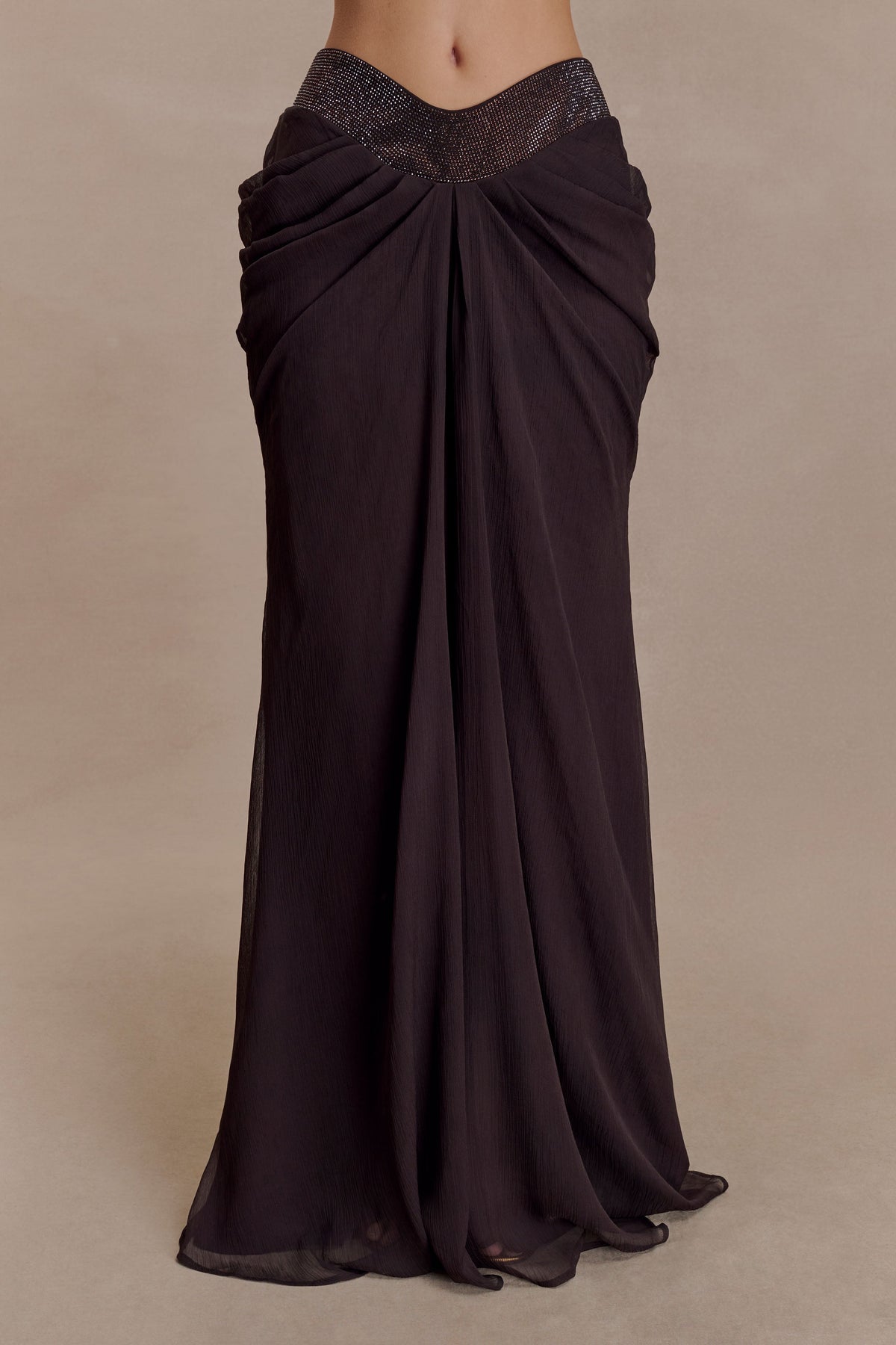 Siren Satin And Diamante Maxi Skirt in Dark Chocolate – Chic&Drifts