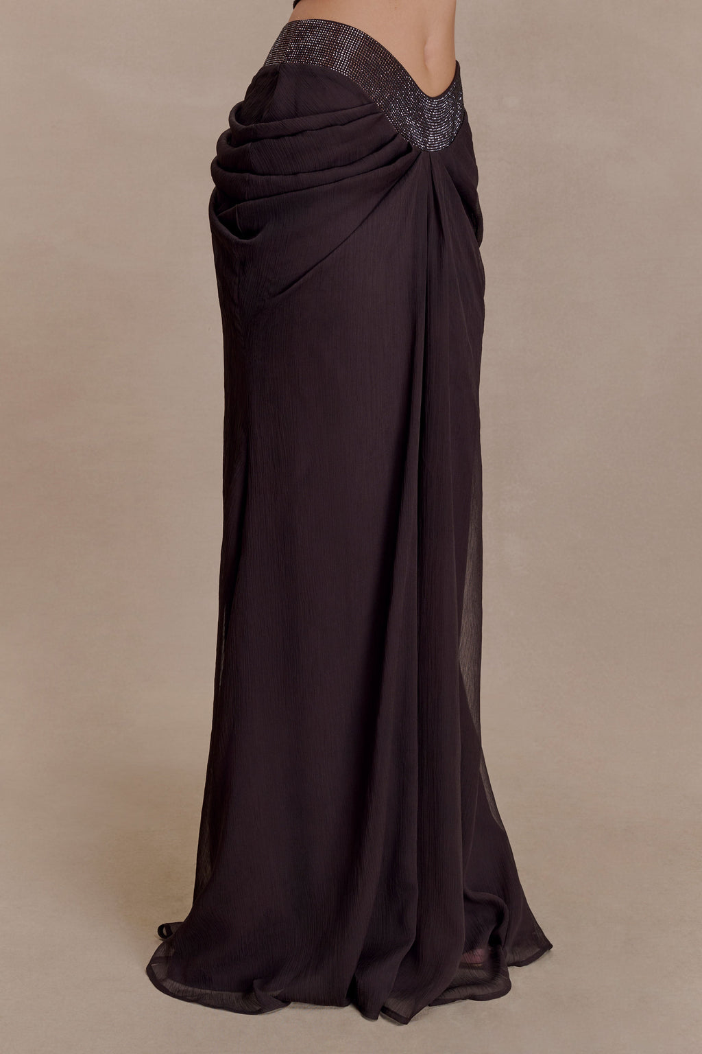 Siren Satin And Diamante Maxi Skirt in Dark Chocolate – Chic&Drifts
