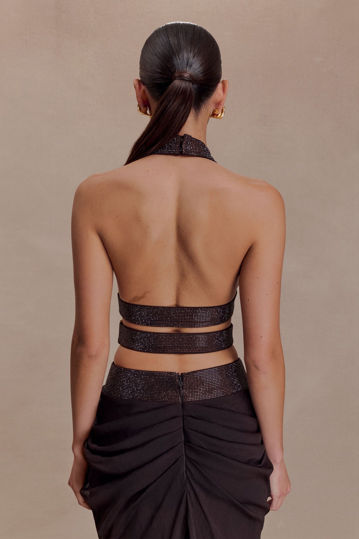 Siren Satin And Diamante Halter Top in Dark Chocolate – Chic&Drifts